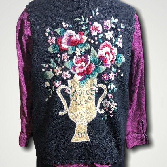 Embroidered Vintage Floral Vest 2XL - Picture 2 of 7